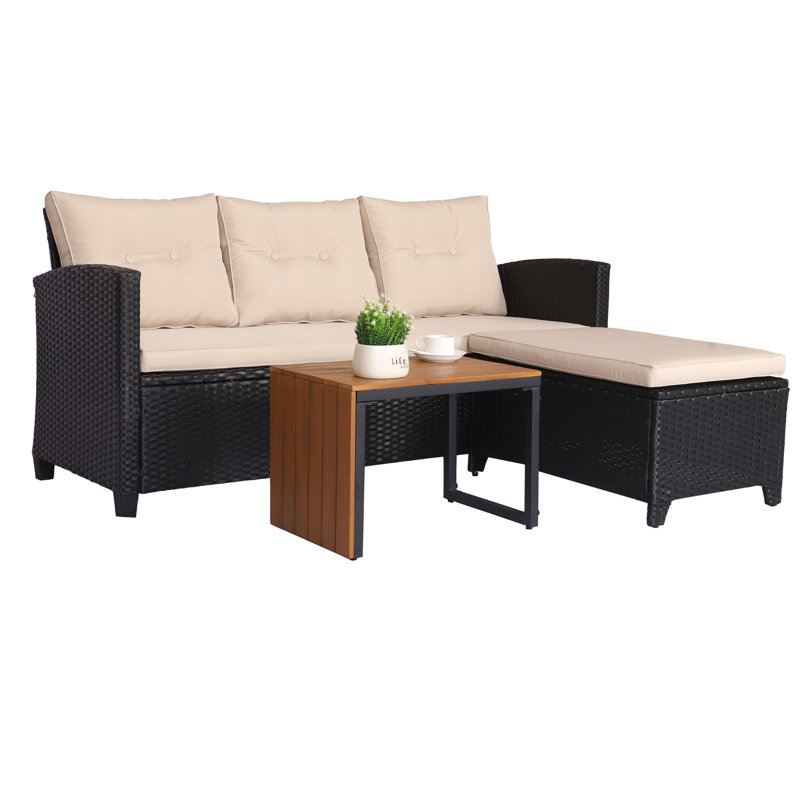 3 - Person Wicker Patio Conversation Set with Cushions