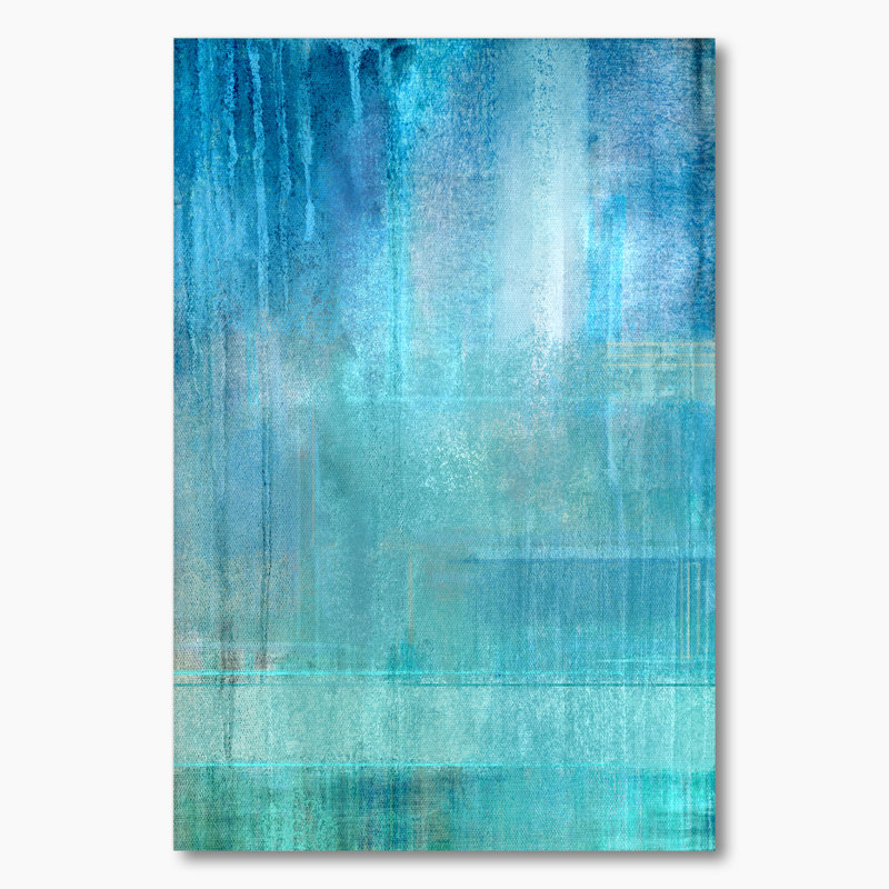 «Blue Meets Turquoise Abstract Art II», reproduction d'art moderne et contemporaine sur toile, H 32 po x l 16 po x P 1 po