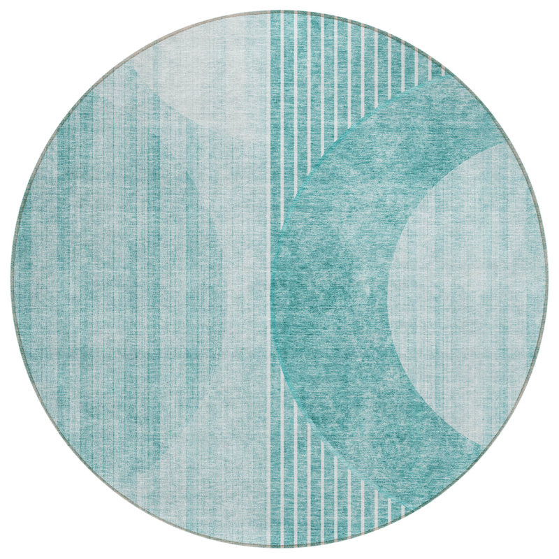 Washable Striped Indoor / Outdoor Rug, Round 8'