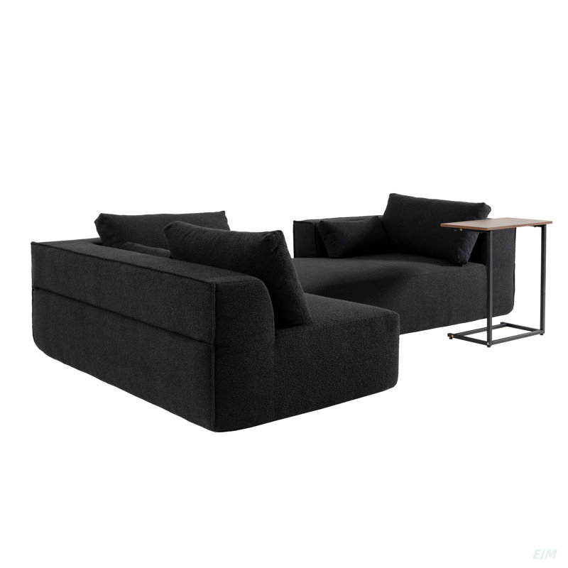 Canapé modulaire Boneless de 112 po - Tissu bouclé infroissable, siège et chaise larges - Comprend une table d'appoint gratuite - sans assemblage, combinaison en L libre