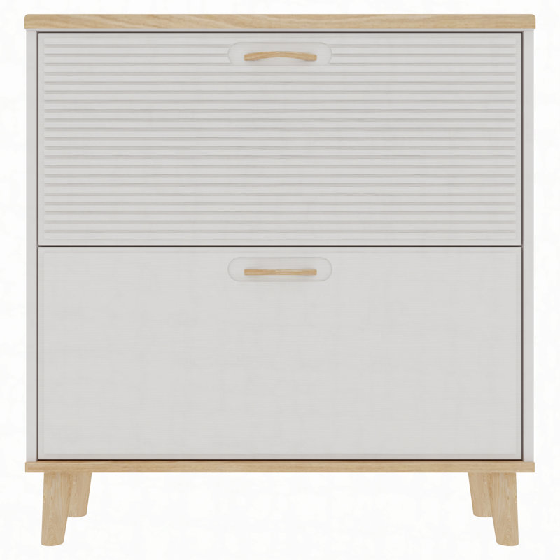 Meuble de rangement mince pour chaussures avec 2 tiroirs rabattables, organisateur étroit pour 8 à 16 paires de chaussures