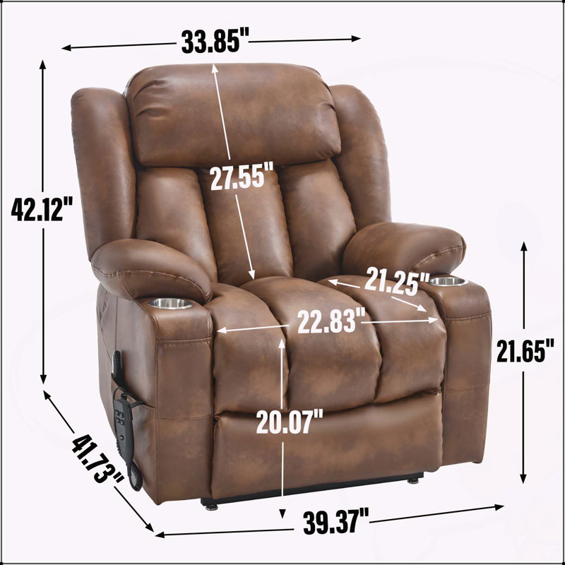 Fauteuil inclinable Power Lift à deux moteurs, massage et chauffage lombaire, Brun