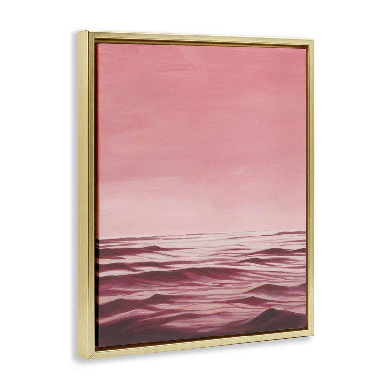 "Pink Ocean Ripples", art mural encadré par Grace Popp, Cadre flottant métallique doré, H 21 po x l 17 po