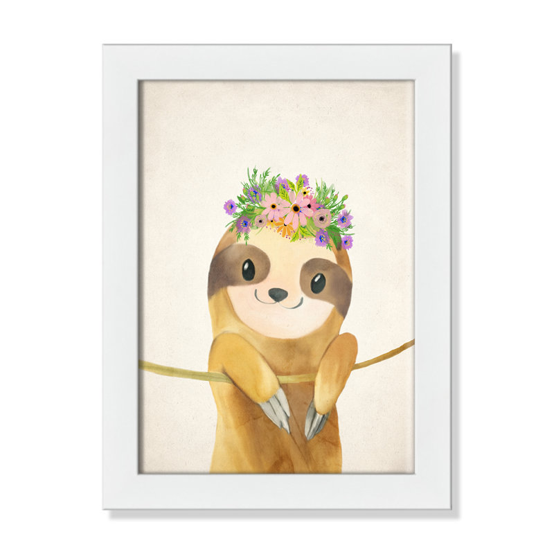 Sloth floral 1, H 16 po x l 12 po x P 0,63 po, Cadre plat noyer