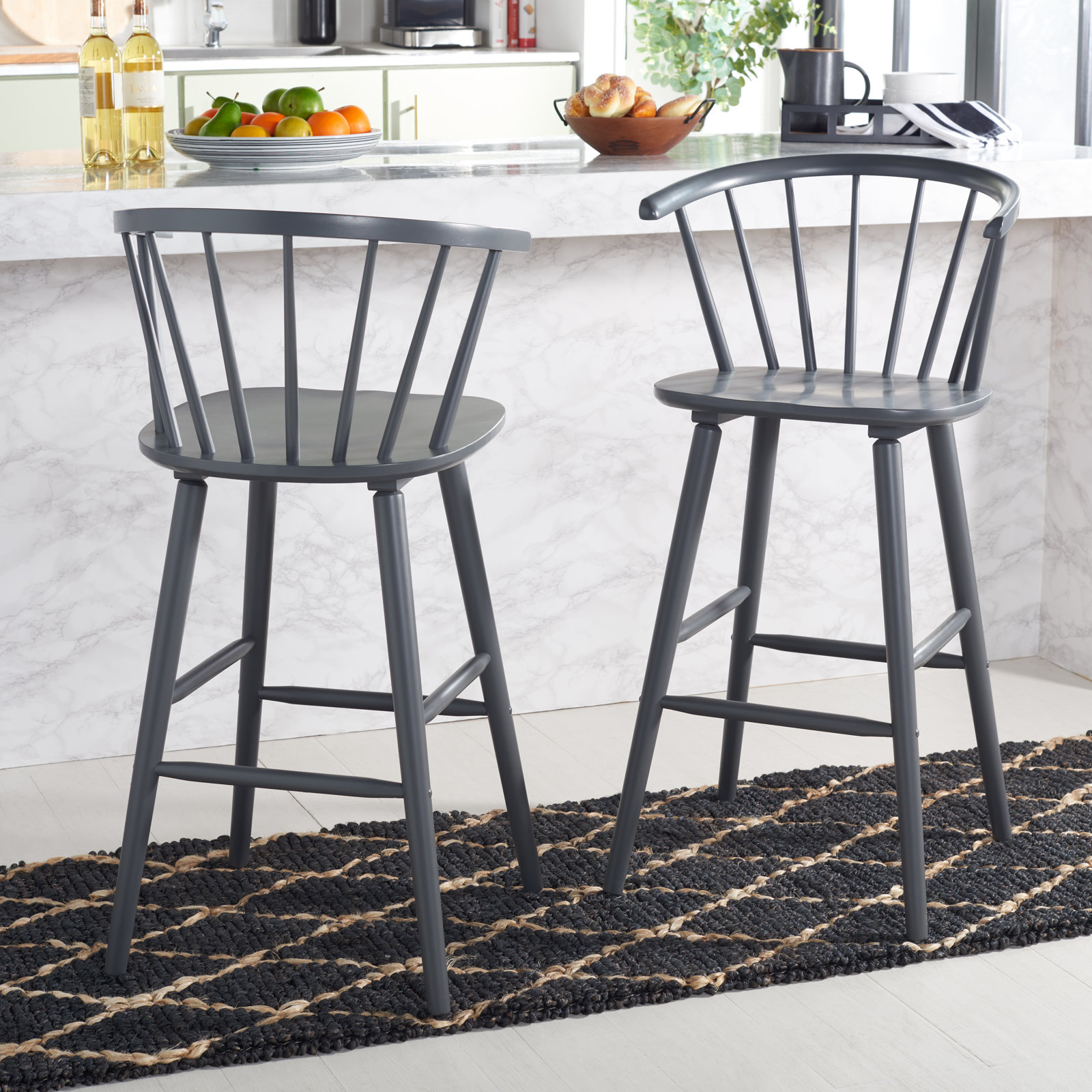 Sheffield Solid Wood Bar & Counter Stool, Gray, Bar Stool (29" Seat Height)