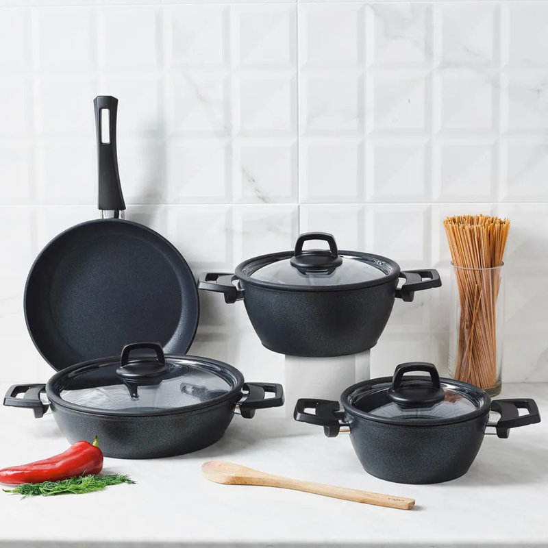 Karaca BioDiamond Powerful 7-Piece Induction Antibacterial Handle Cookware Set, Black