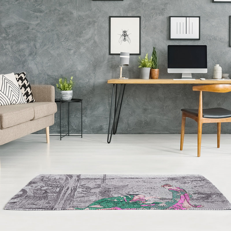Tapis gris/vert/rose en chenille japonaise courtesan, Rectangle 2 pi x 3 pi