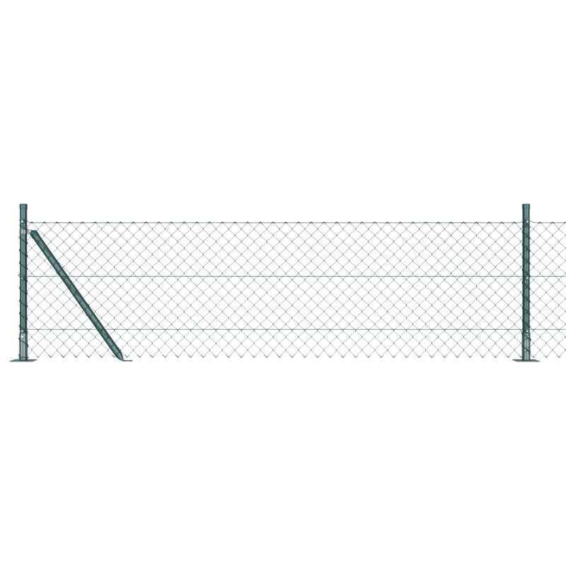 Chain Link Fence With 13 Flanged Posts Galvanised Steel, Green, 40cm H x 2500cm W