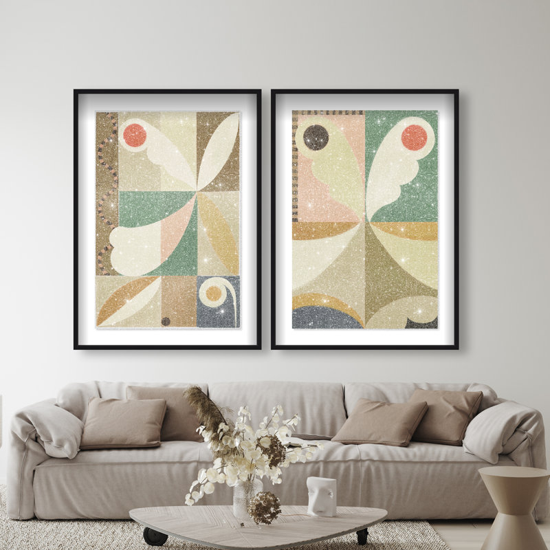 Butterfly Deco Set Shadowbox Abstract Print by Oliver Gal, Black Frame, 10 x 15, 63"H x 43"W, Black Shadowbox