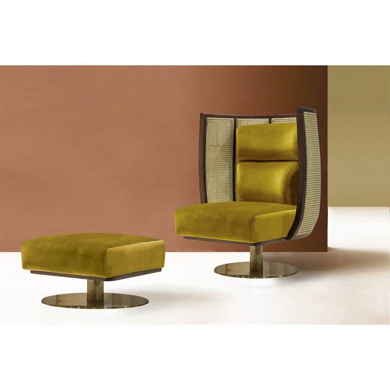 Egoista Swivel Barrel Chair, Polished Brass, Dijon Velvet