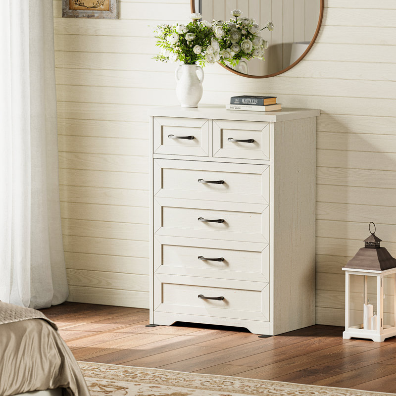 Vertical Dresser With 6 Wooden Drawers & Farmhouse And Classic Charm, White