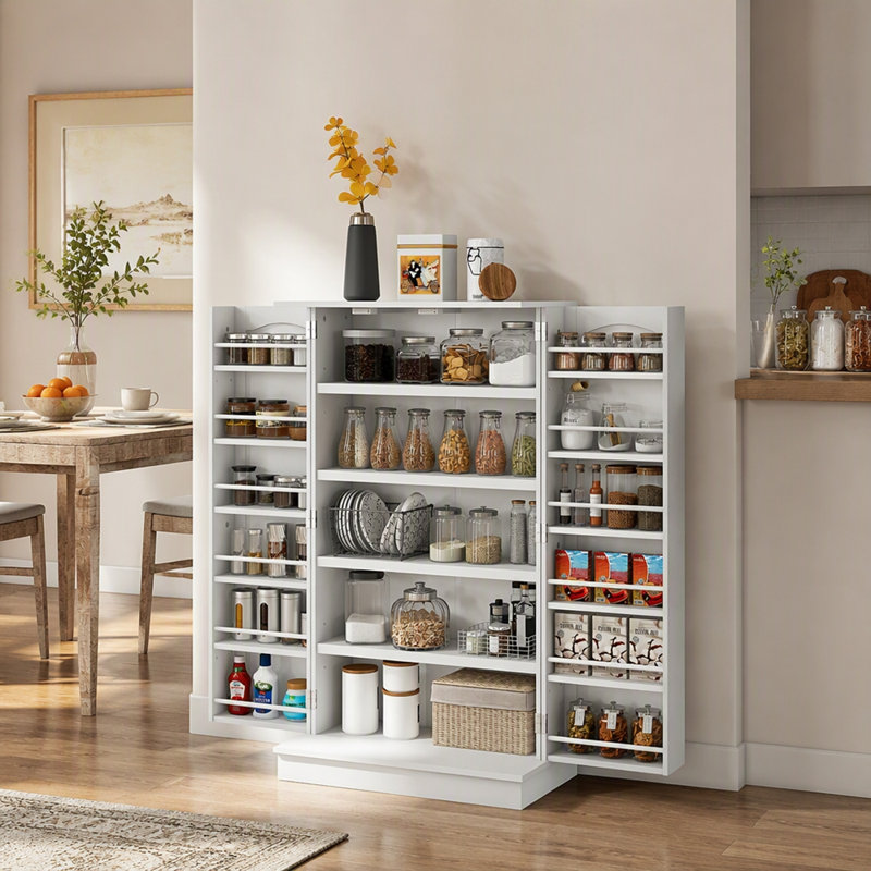 Armoire de cuisine avec étagère à 5 niveaux, 12 étagères à épices