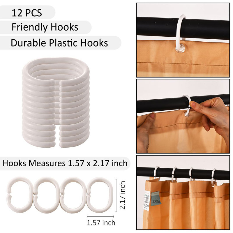 Shower Curtain with Hooks Included, Brown