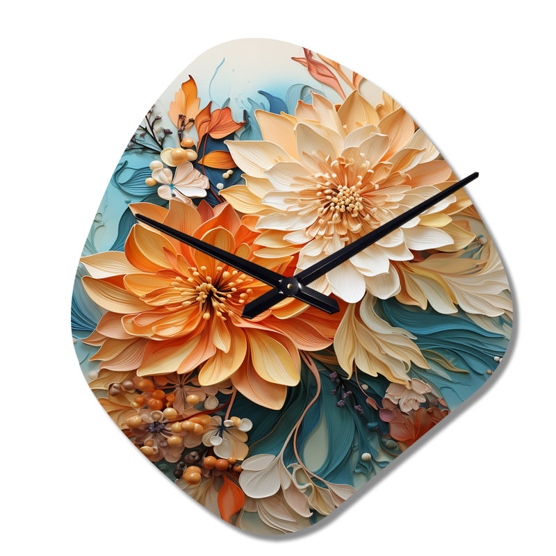 Horloge murale orange, bleu sarcelle, tourbillon botanique et tourbillon I - Botanicals, Petit