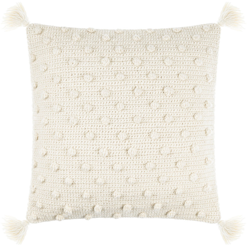 Makrome Dots Wool Blend Reversible Pillow Cover, Yellow, 22"H x 22"W