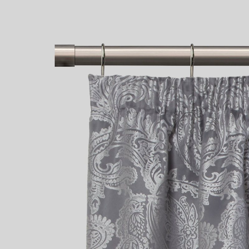 Full Stop Antique Brass Adjustable 160cm to 300cm 2cm Single Curtain Pole, Black Silk, 1.6 - 3m