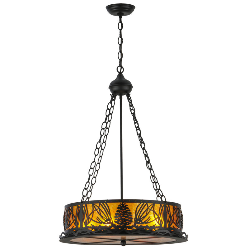 Rustic Lodge 4 - Light Glass Chandelier, Amber, Black, 35" H x 22" W x 22" D