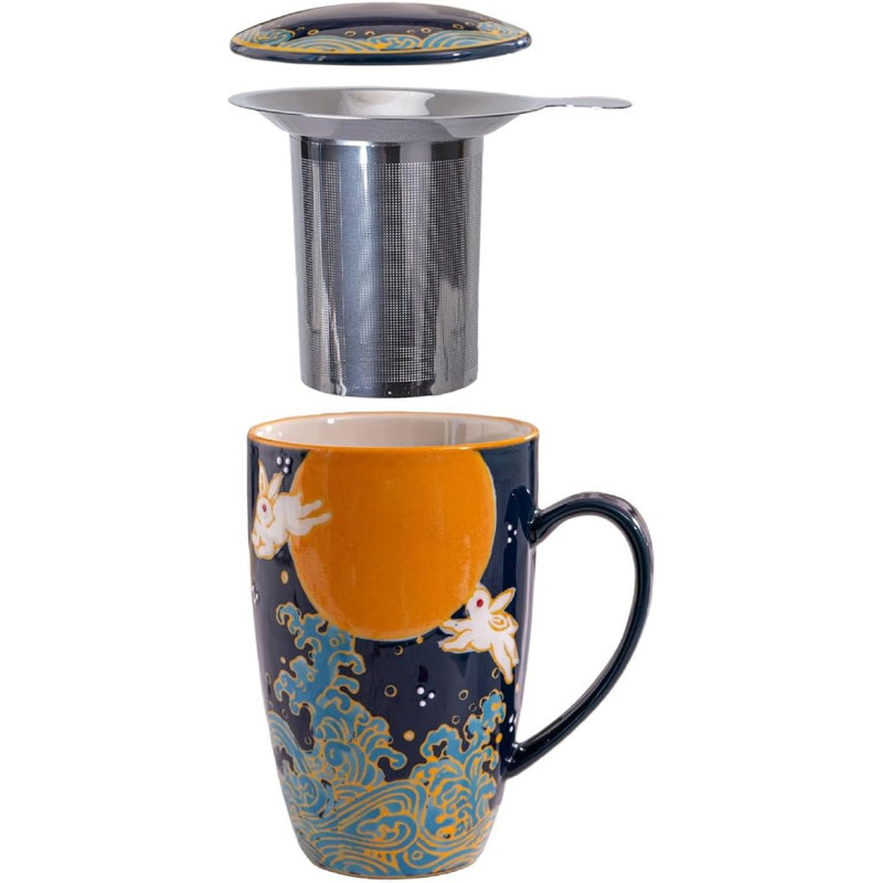 Tasse à thé en porcelaine blanche avec couvercle et infuseur en acier inoxydable Blue Moon