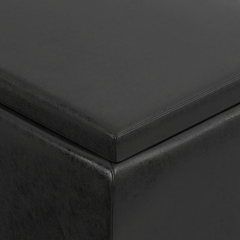 Repose-pieds capitonné rectangulaire Mid-Century avec plateau Owen, Similicuir noir vieilli