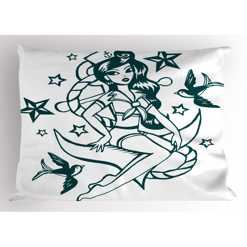 Nautical Pin-Up Girl Polyester Standard Pillow Sham