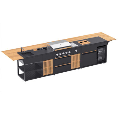 Vestivium Modern 3-module Outdoor Kitchen Set With 17500w Ss304 Grill, Integrated Sink & Fridge - Stylish Entertaining Centerpiece To Extend Your Living Space