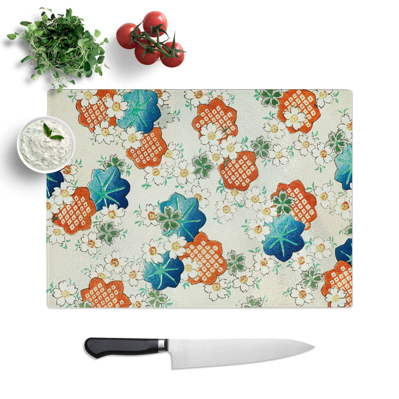 Glass Floral Design by Watanabe Seitei Chopping Board, 28.5 cm W x 20 cm L