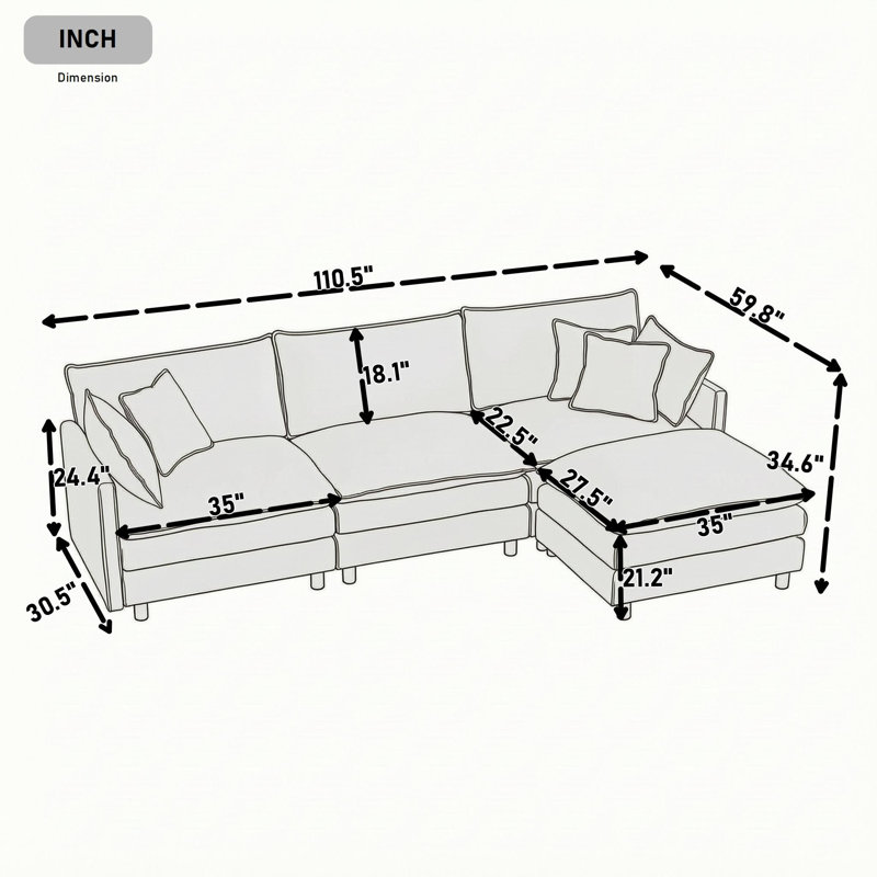 Canapé modulaire en L avec repose-pieds mobile, Beige