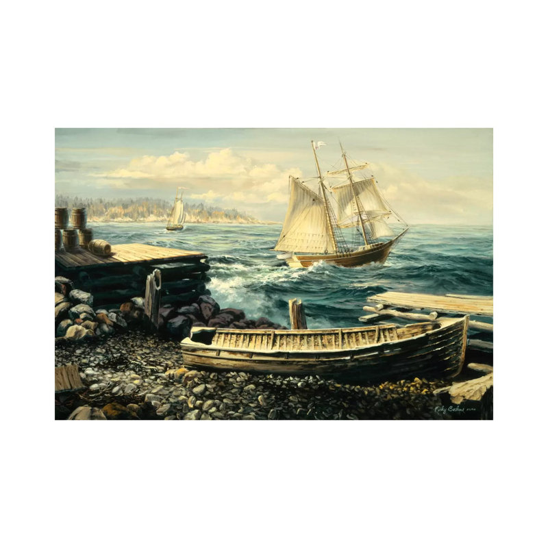 Coastal New England (Boat) by Nicky Boehme - Wrapped Canvas Painting, 101.6 cm H x 66.04 cm W x 3.175 cm D