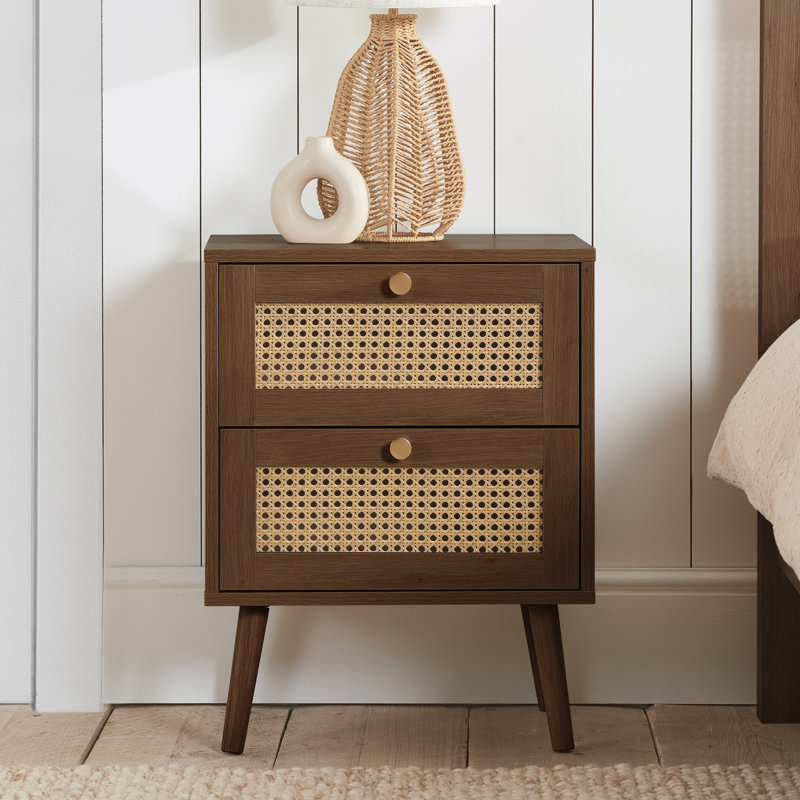 Noemi 2 Drawer Bedside Table, Walnut