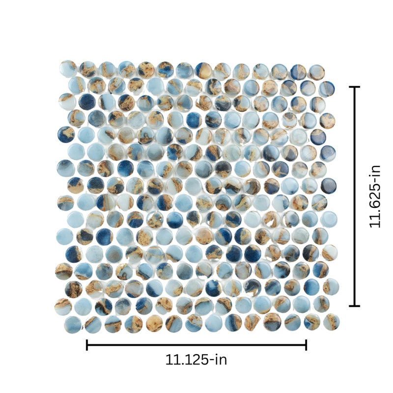 Eterna Penny 12" x 12" Glass Round Mosaic Wall & Floor Tile, Alaia
