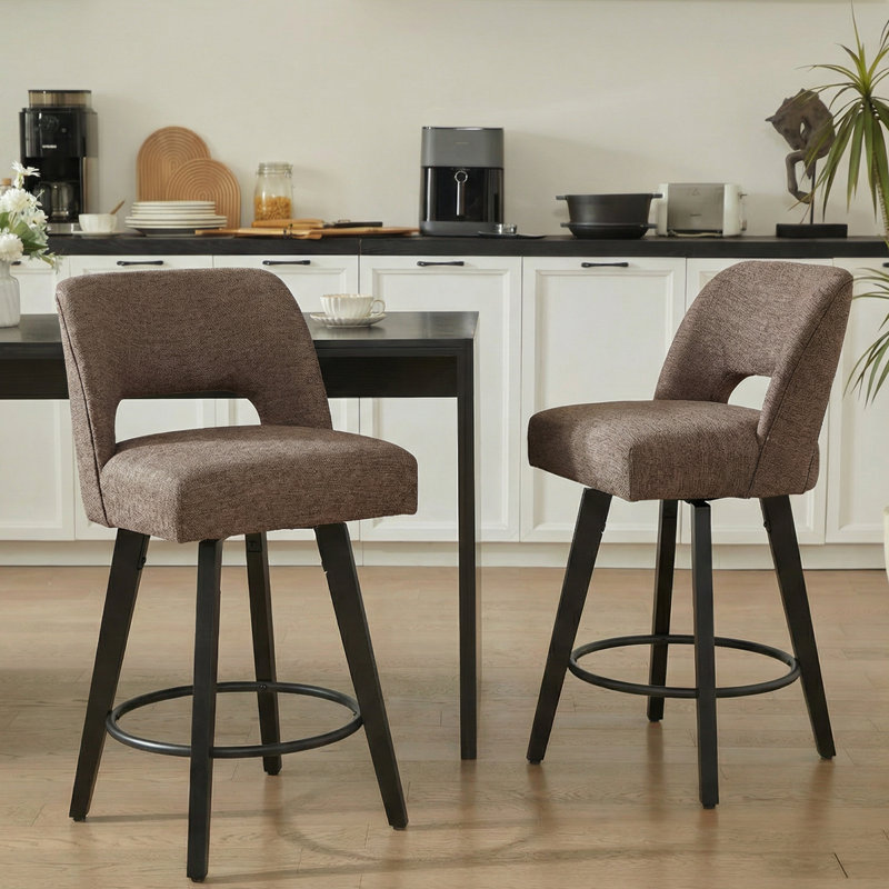 Ensemble de 2 tabourets de comptoir pivotants 26,4 "Bisto, siège rembourré pour îlot de cuisine, Repose-pieds noir - brun