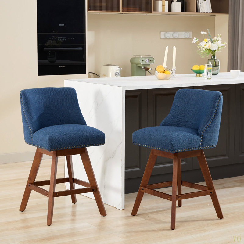 Ensemble de 2 tabourets pivotants à hauteur de comptoir, tabouret de bar rembourré de 26 po de hauteur, Bleu