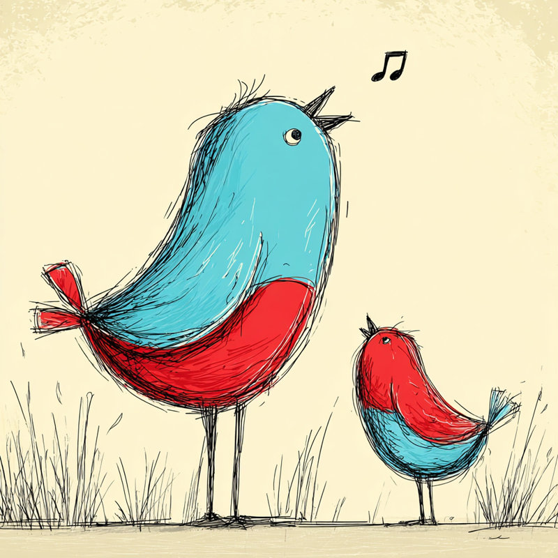 Harmonie de plumes - art d'oiseaux chantants rouges et bleus, H 30 po x l 30 po