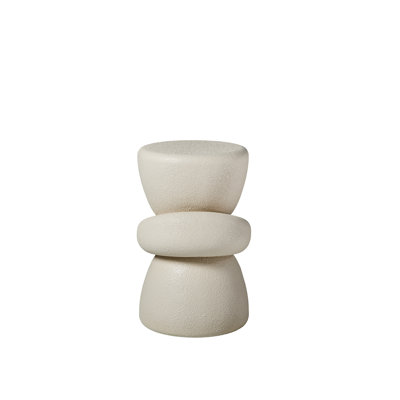 Table d'appoint sculpturale organique empilée, table d'appoint ronde en fibre de verre texturée crème pour coin de canapé de salon, aucun assemblage requis