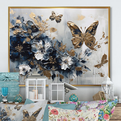 Ryllie " Golden Blue Butterfly Wings And Flowers IV "