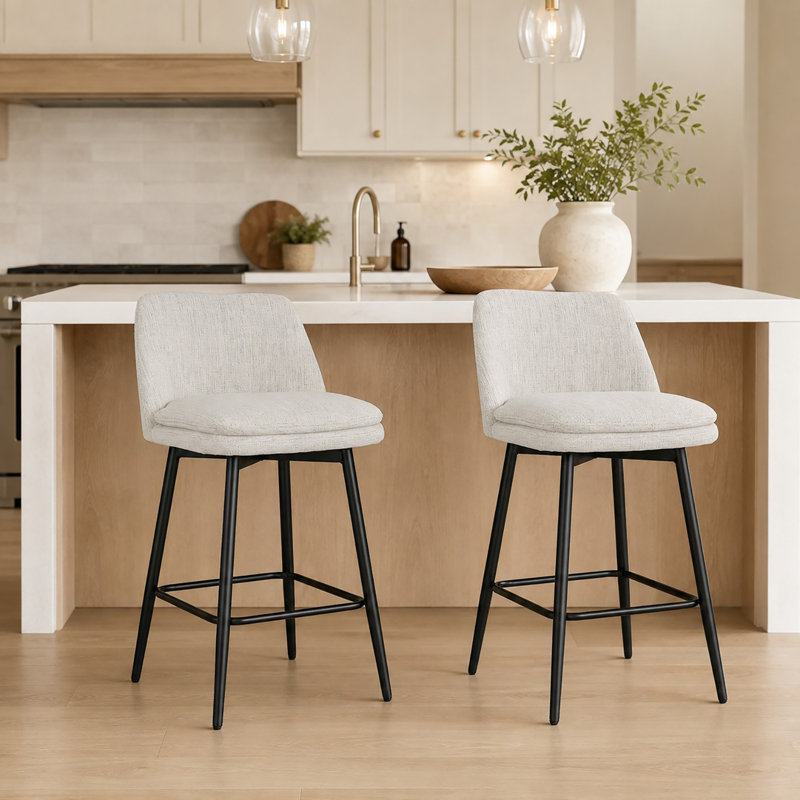 Deboroh 25.6" Swivel Upholstered  Bar & Counter Stool, White