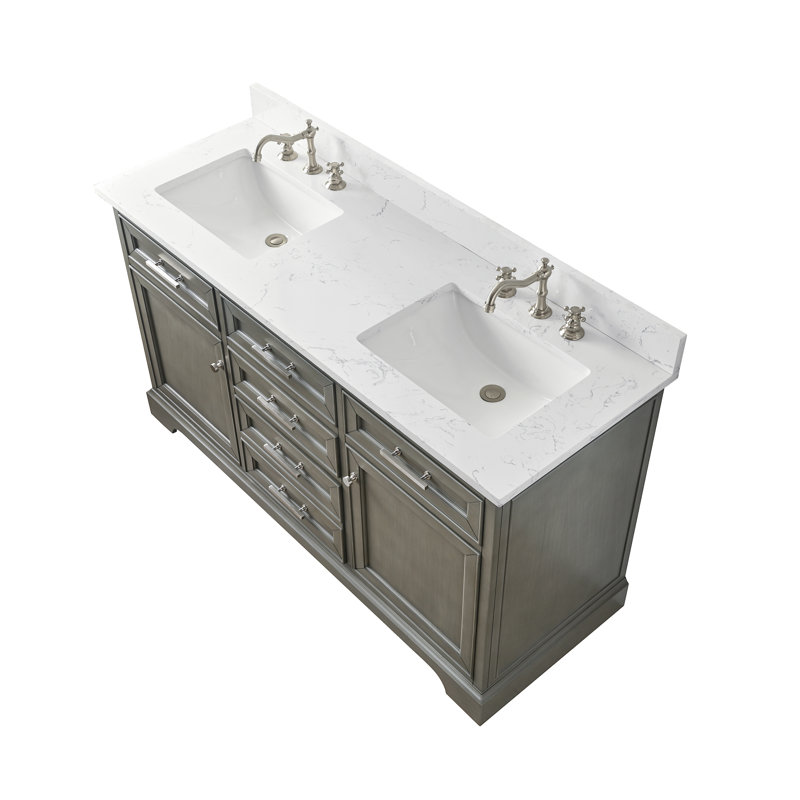 Thompson 60" W Double Vanity, Silver Gray/Brushed Nickel