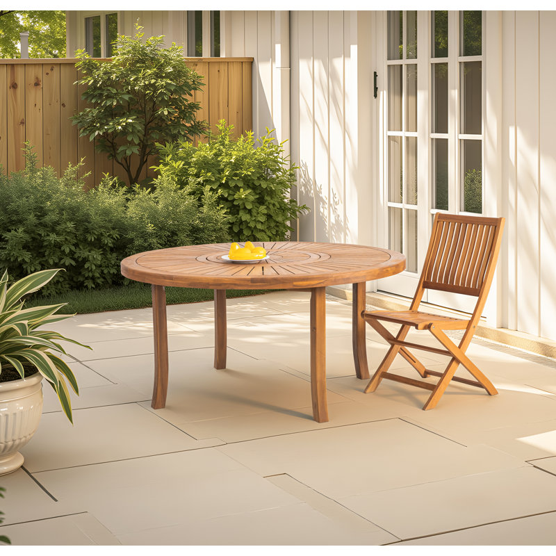 Dani Solid Wood Round Patio Table with Built-In Lazy Susan, 29.5" H x 59.1" W x 59.1" D