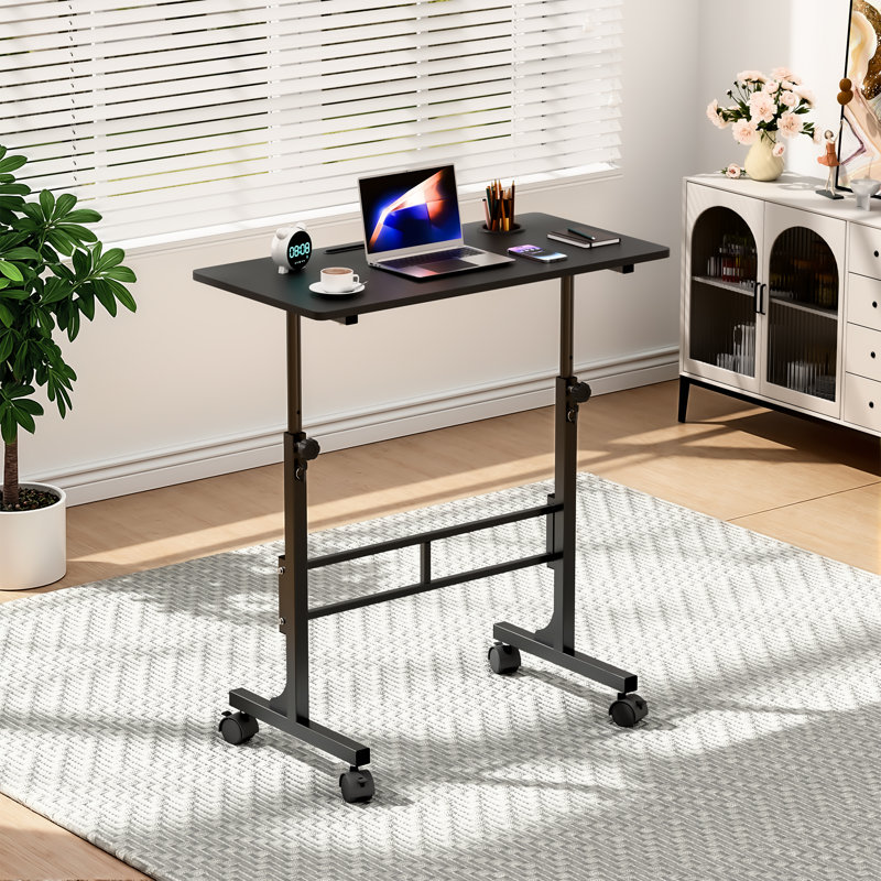 Small Standing Desk Adjustable Height, Mobile Stand Up Desk With Wheels, Black/Black