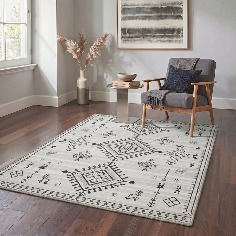 Tapis ivoire noir Boho Southwestern, Rectangle 6' x 9'