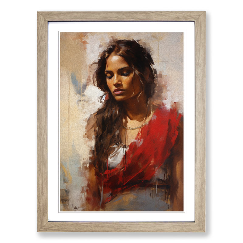 Indian Woman Gestural - Framed Print, Oak Framed, 34cm H x 25cm W x 2cm D