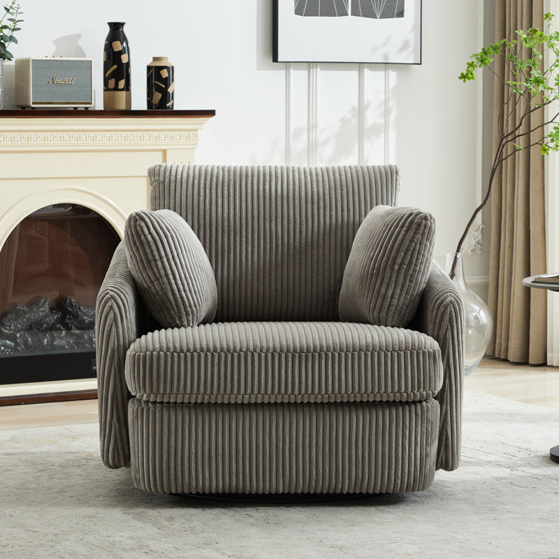 Chaise moderne gris avec fonction pivotante - Matériau de rembourrage en mousse Fauteuil en velours côtelé relaxant Capacité de poids de 450 lb