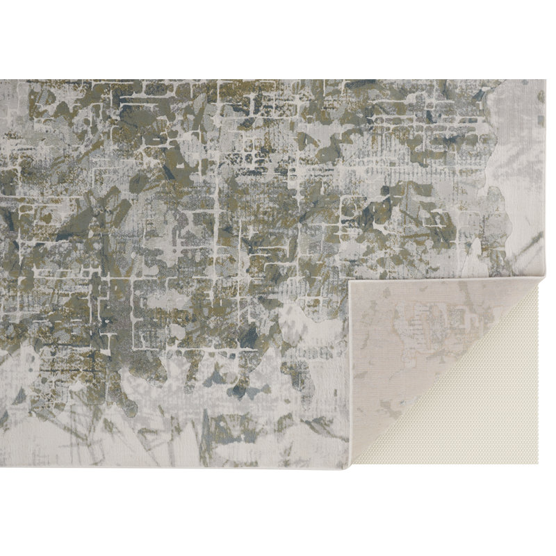 Aybek Abstract Ivory/Green Area Rug, Rectangle 5'3" x 7'6"