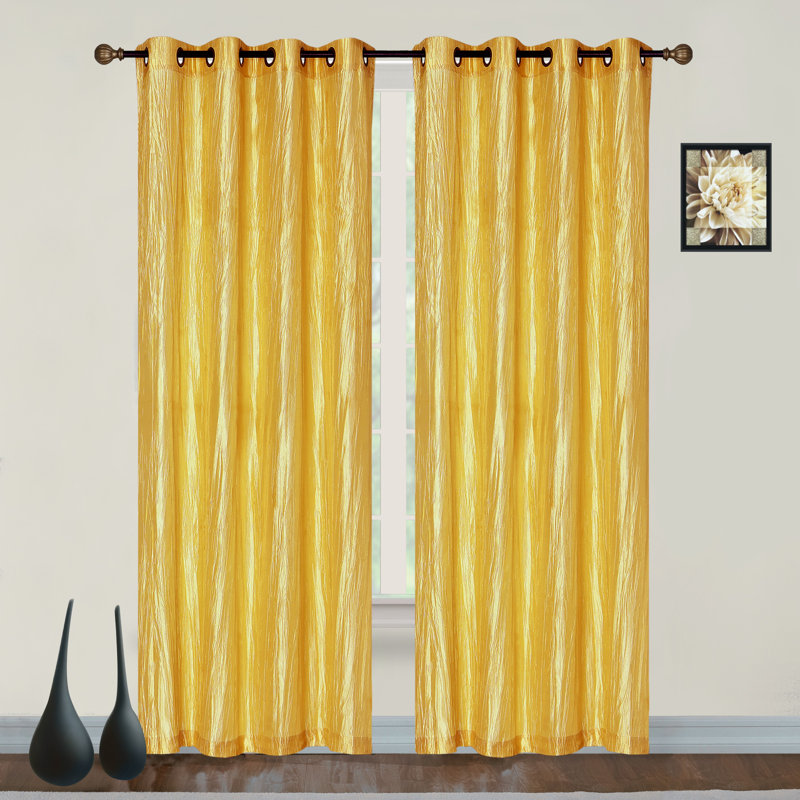 Church Street Crushed Silk 2 Panel Curtains Living Room Bedroom 54"Wx84"L Machine Washable Light Filtering Curtain, Yellow