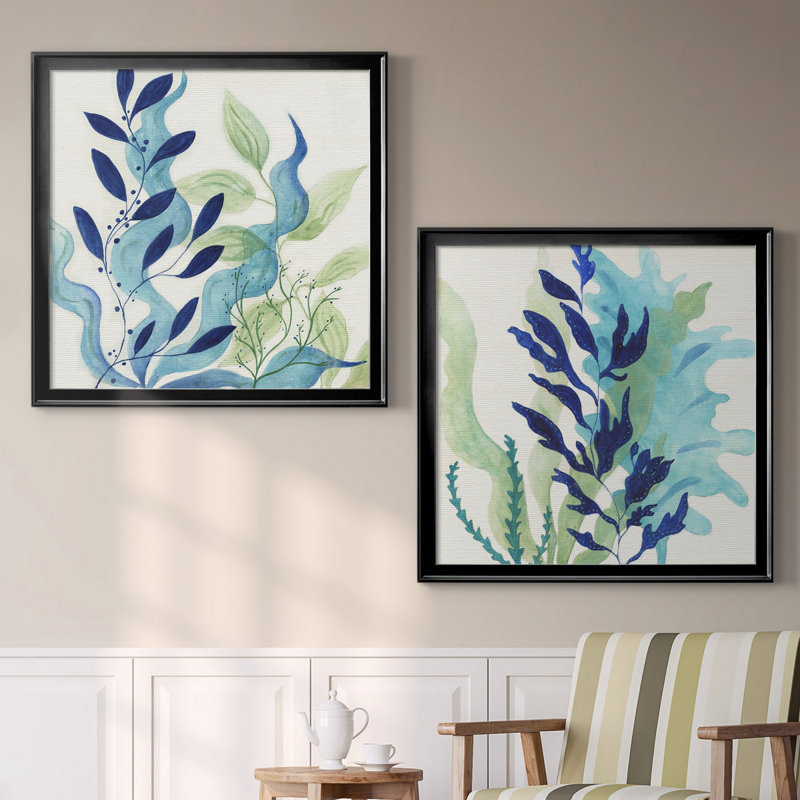 Blue Coral I - ensemble de 2 peintures, H 34,5 po x l 69 po, Toile encadrée, Noir