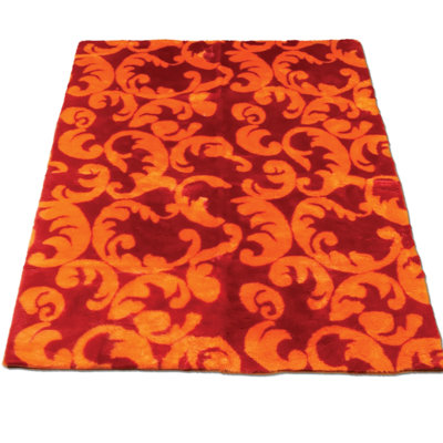 Contemporary Rectangle Washable Red/Orange Area Rug