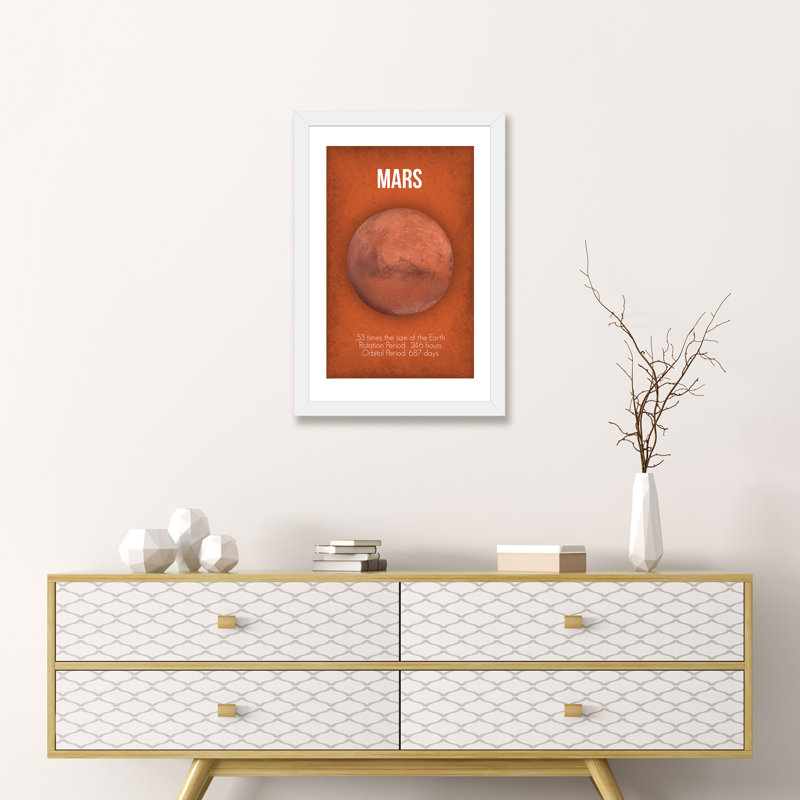 Décoration murale Mars pour enfants, H 32 po x l 24 po x P 1 po, Papier encadré blanc