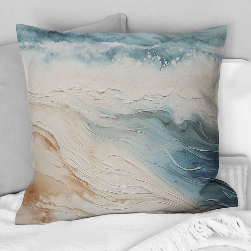 Coussin décoratif moderne à motif de sable bleu et beige Modern, 18" x 18"