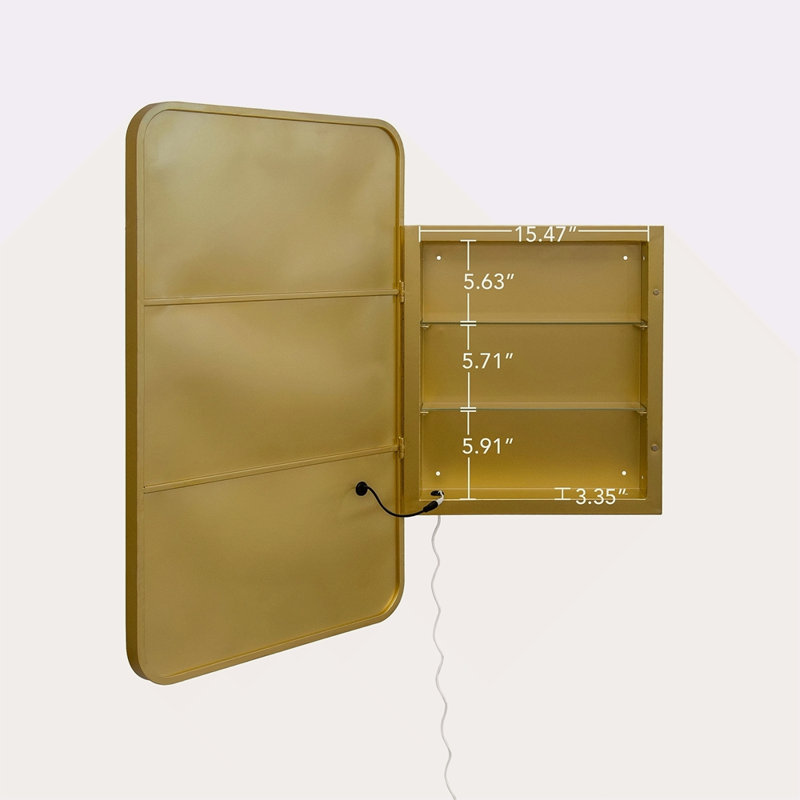 Armoire à pharmacie rectangulaire avec miroir, Doré