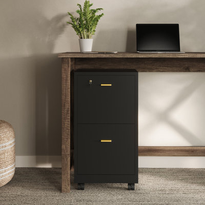 Ebern Designs 2 Drawer Mobile Filing Cabinet with Lock - Rolling File Cabinet for Under Desk Storage - Wood Filing Cabinet for Home and Office Organiz by Ebern Designs